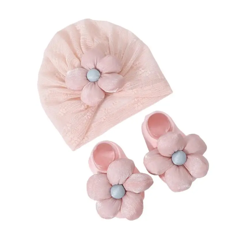 قبعة U13F للأطفال حديثي الولادة بغطاء رأس ناعم وخفيف الوزن مع جوارب للفتيات من عمر 0 إلى 12 شهرًا #3