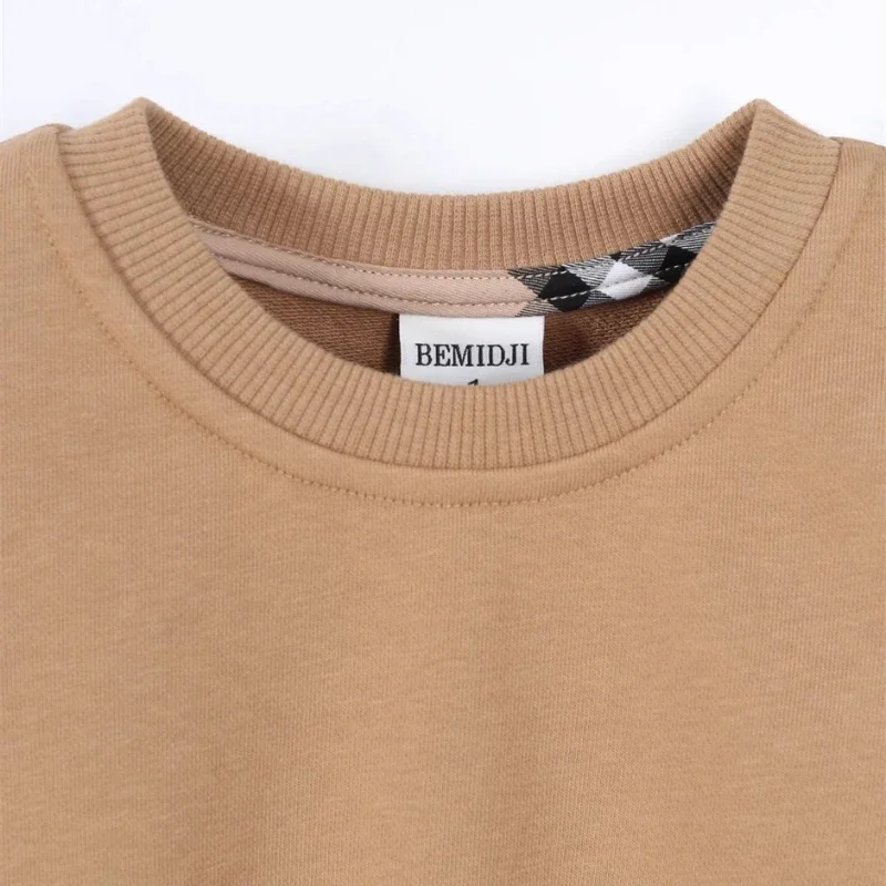 الربيع والخريف جديد بنين بنات مقنعين سترة طفل النمط الغربي كم مخطط منقوشة قميص قاع ملابس الأطفال #5