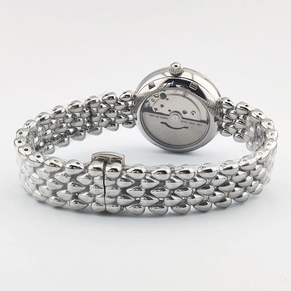 Orologio da donna Miyota 8215 da 32,5 mm con movimento meccanico automatico Orologio da donna di lusso con data alle 6 e quadrante con pietre preziose