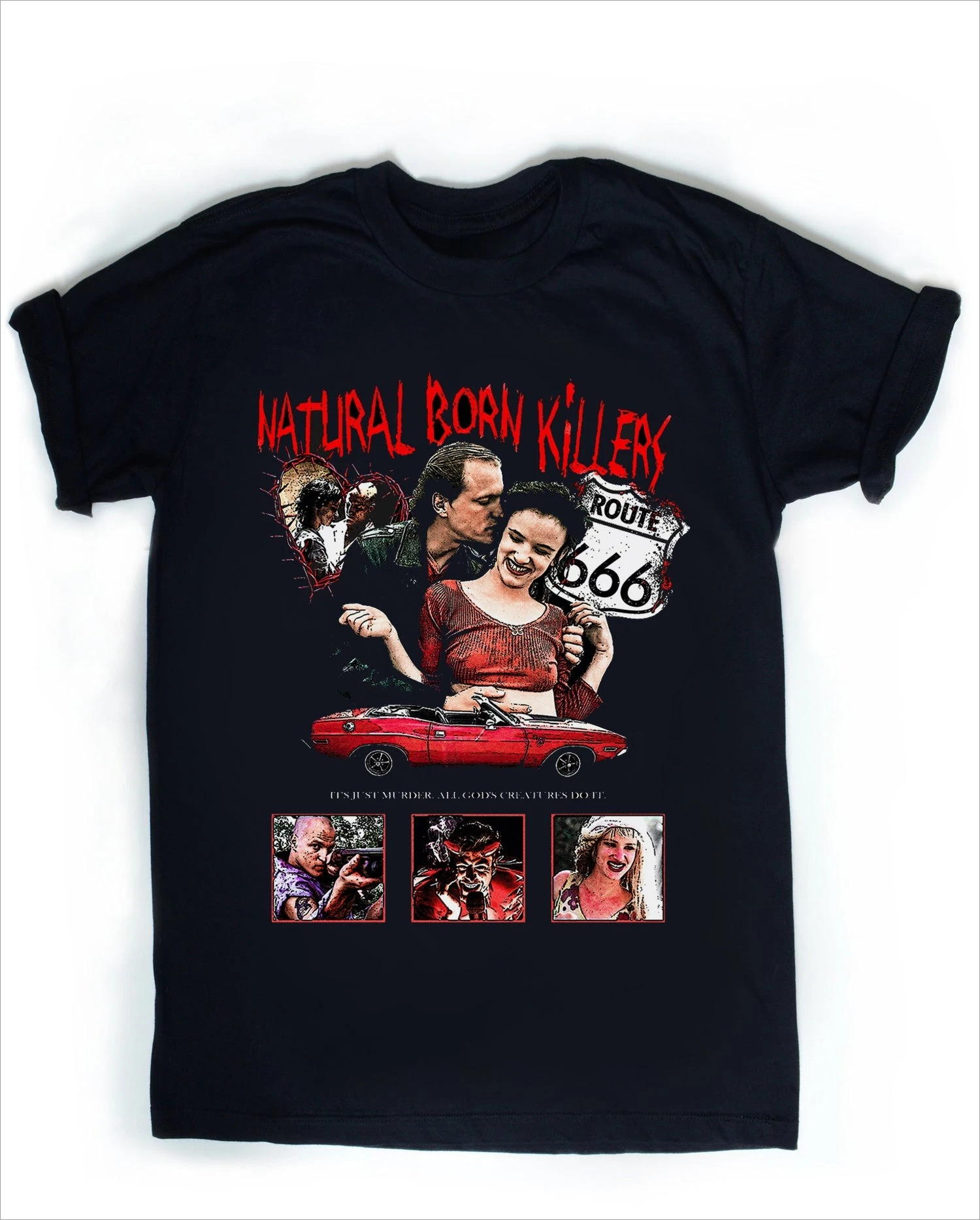 Natural Born Killers Retro Crime Cult Classic Movie T Shirt for Men Women Vintage Woody Harrelson Graphic Tee