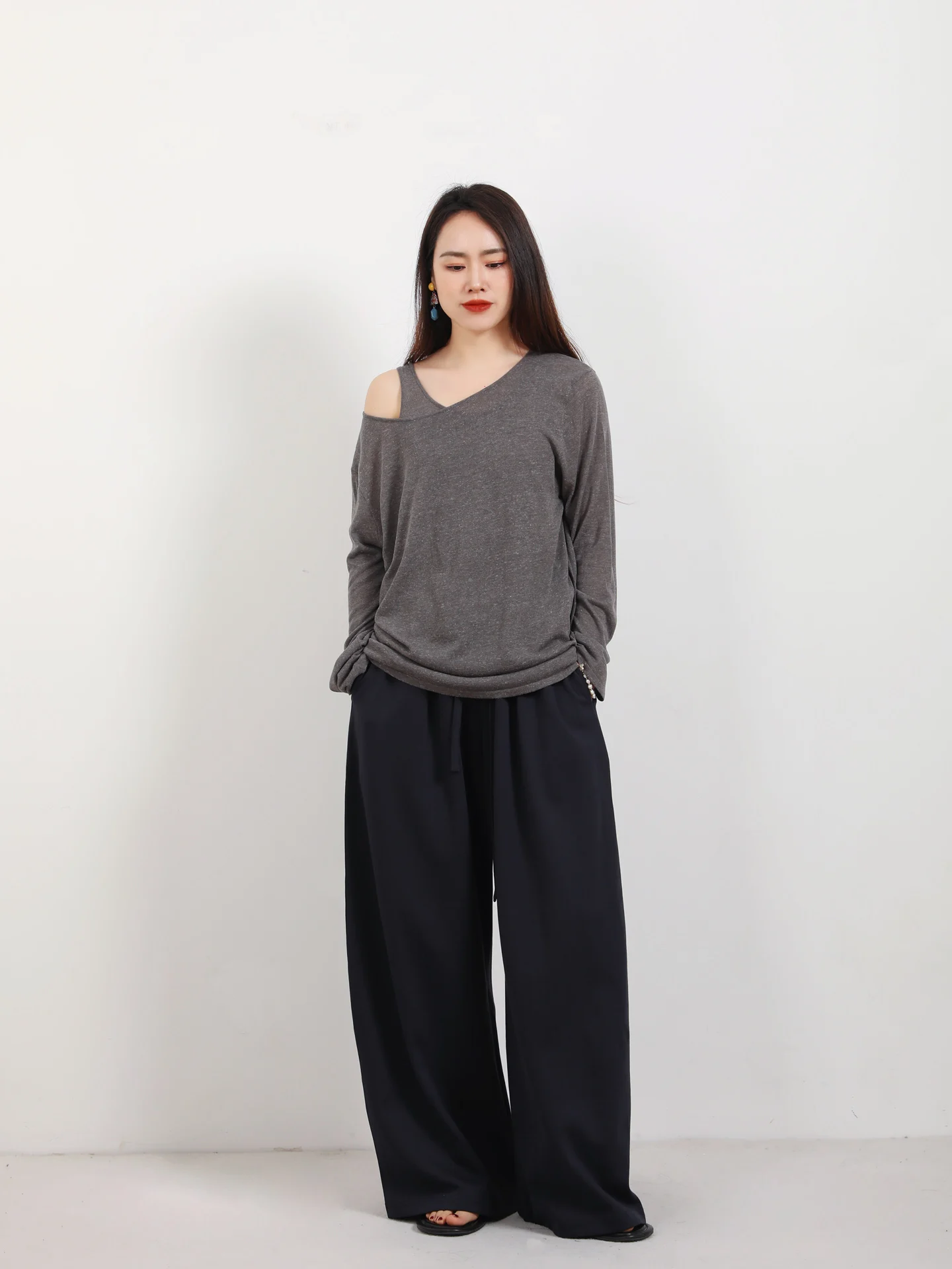 

Loose Wide Leg Straight Pants Casual Spring Autumn Korean Style Personalistic Loose Feeling Casual Pants for Women