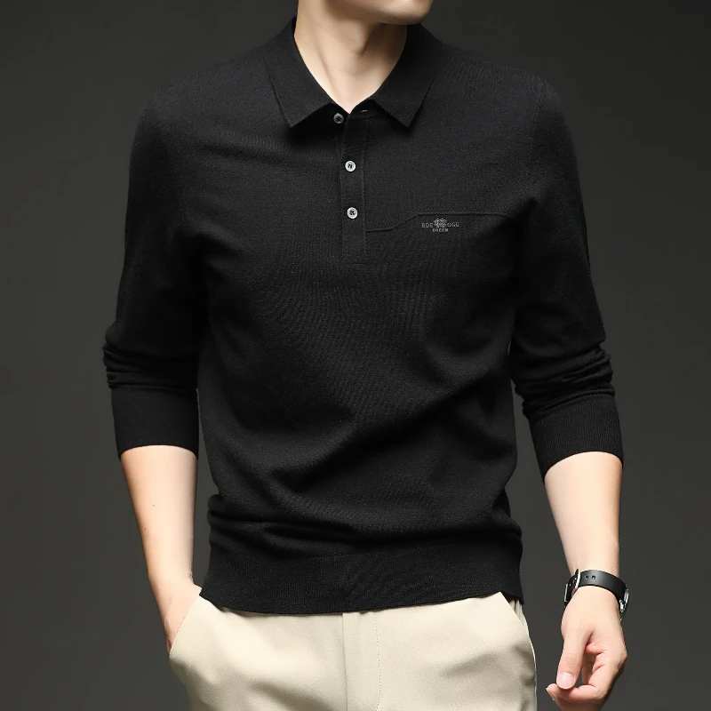 

Осенняя новинка, горячая распродажа, высококачественный мужской однотонный шерстяной свитер, повседневная деловая рубашка-поло, подходящая для повседневной носки, модный топ