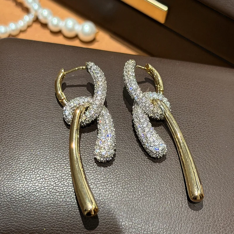 European And American Light Luxury Elegant Zircon Double Geometric Hoop Earrings Fashion Simple Metal Jewelry Party Gifts