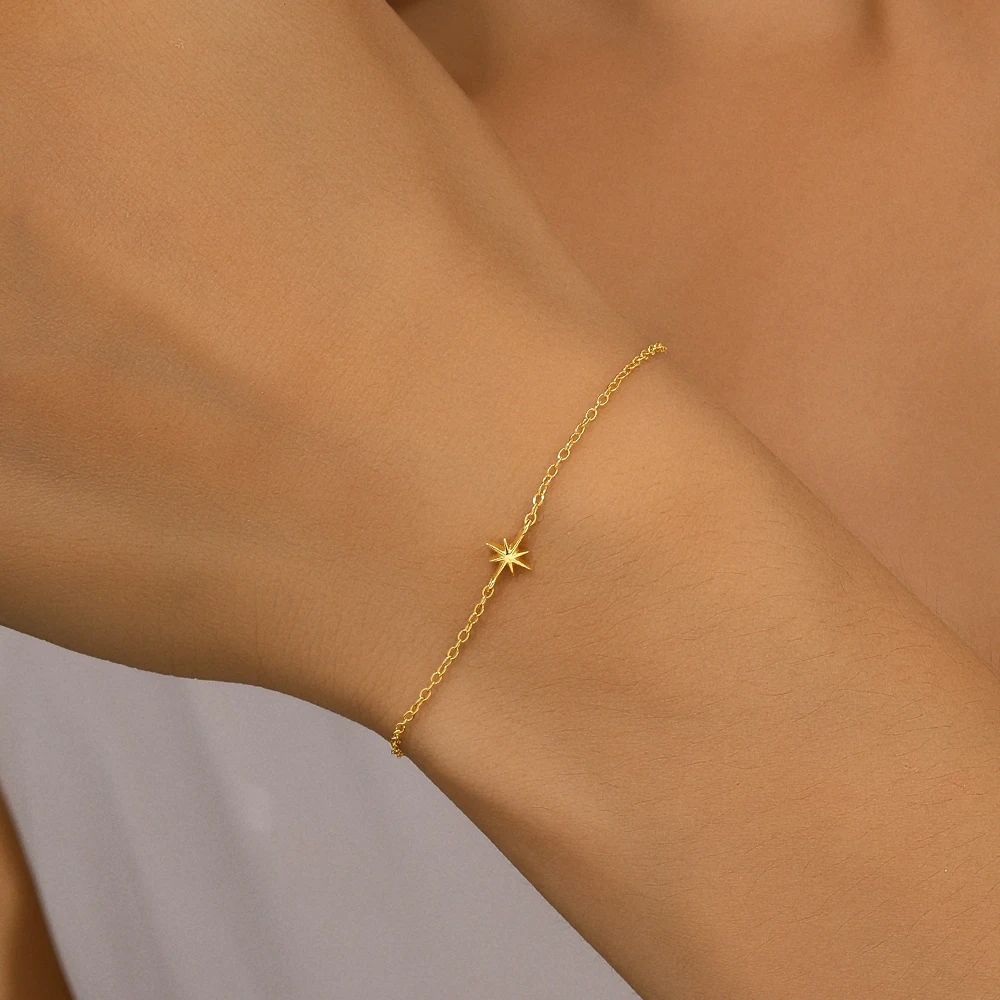 ROXI – Bracelet étoile à huit branches en argent Sterling 925 pour femmes, 17 + 3cm, couleur or 18 carats, bijoux cadeaux de fête