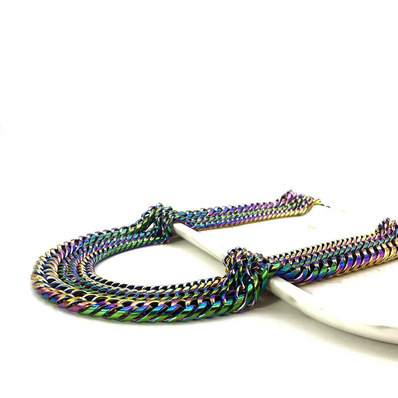 Stainless Steel Quenched Colorful Double Woven Cuban Link Chain Necklace for Men Women Hip Hop DIY Jewelry
