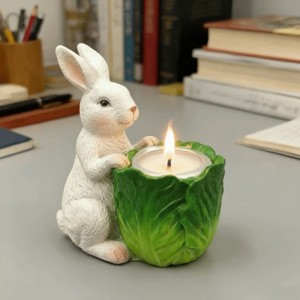 Cute Heat Resistant Easter Bunny Candlestick Vintage Cartoon Candle Holders Decorative Cabbage Candle Holder Fireplace Decor