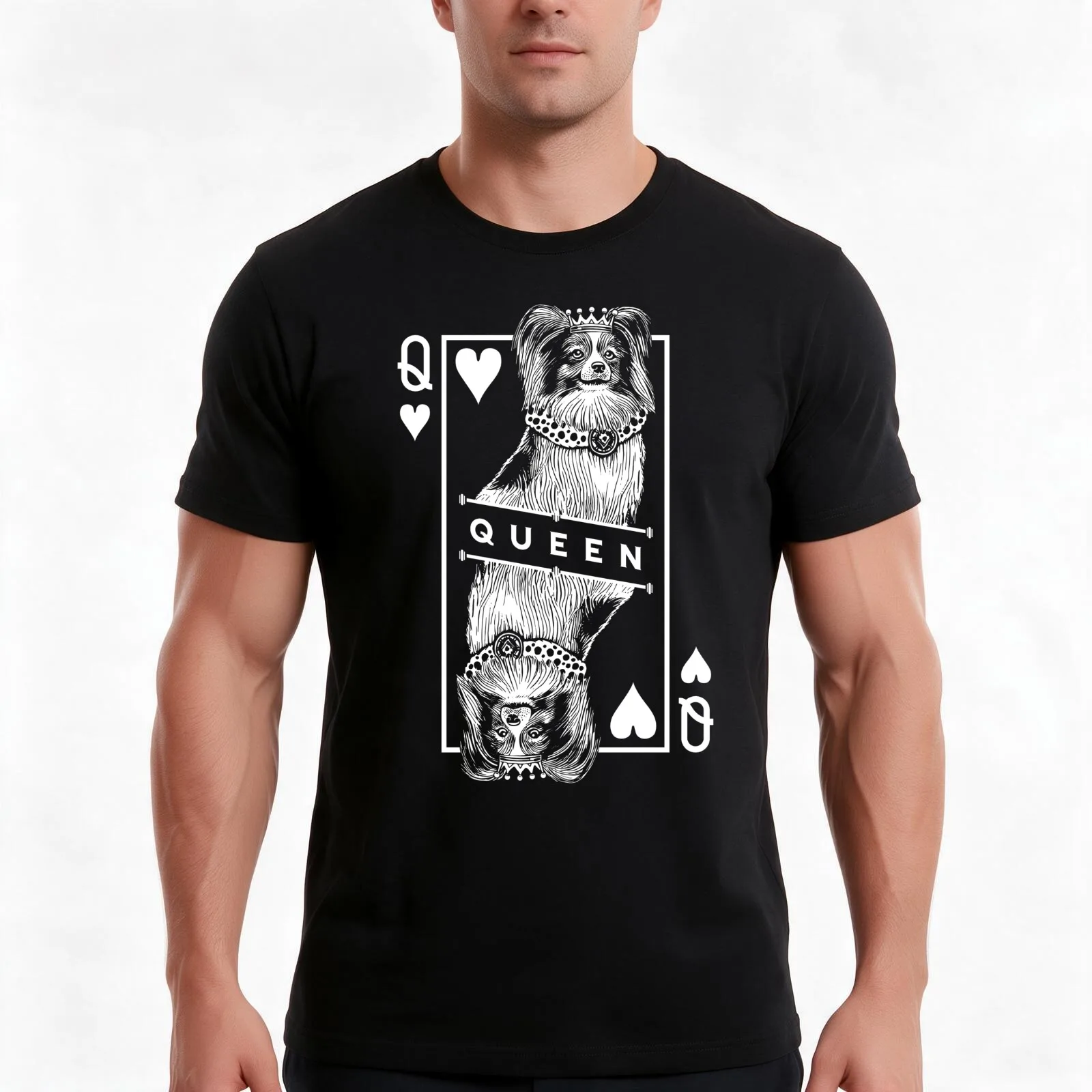 Papillon Queen Of Hearts Funny Butterfly Dog Lover Pop Art T-Shirt, Summer Casual Cotton Tee, Oversized Streetwear Tops