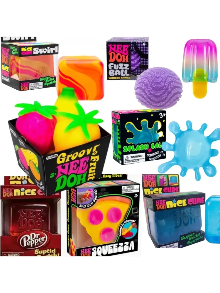 Schylling Needoh Pizza Sensorischer Fidget-Würfel Stressabbau-Squishy-Würfel Anti-Angst-Quetschspielzeug für Konzentration bei ADHS-Überleidern