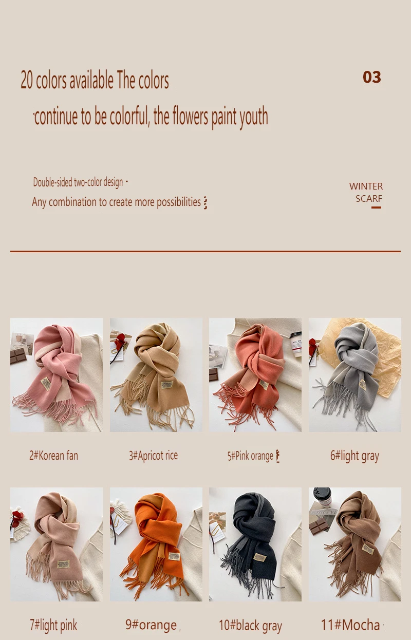 Mode solide Kaschmir warmen Schal neues Design Pashmina Winter Doppelseite verschiedene Farbe Schal Wraps Bufanda mit Quaste Decke – Detail 4