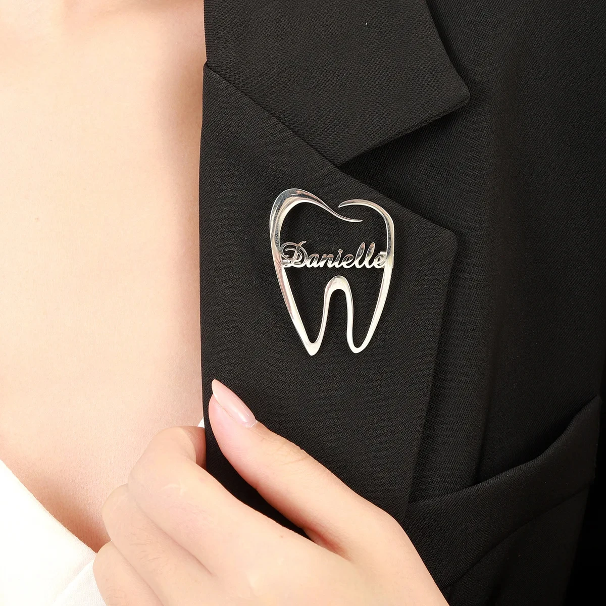 Private Customized Name Men Women Teeth Dentist Engrave Brooch Personalized Stainless Steel Clothing Accessories Birthday Gifts