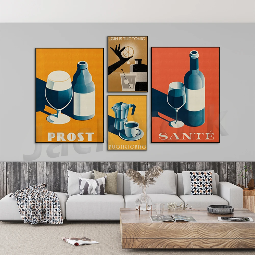 Santé 'Good Health' Wine Print,Prost 'Cheers' Beer Print, Buongiorno 'Good Morning' Coffee Print