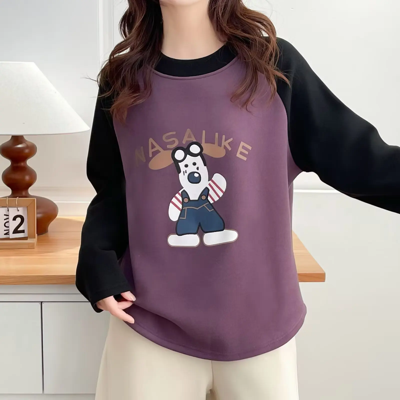 XXXXL mode grande taille femme vêtements sweat nouveau Style d'hiver jeune imprimé couleur bloc polaire chaud épaissir hauts 2563