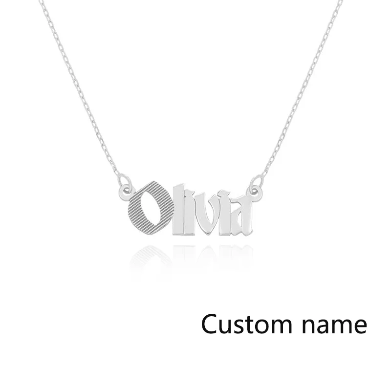 Textured Gothic Name Necklace Personalized Name Necklace in Stainless Steel Customizable Gold Women's Jewelry Birthday Gift