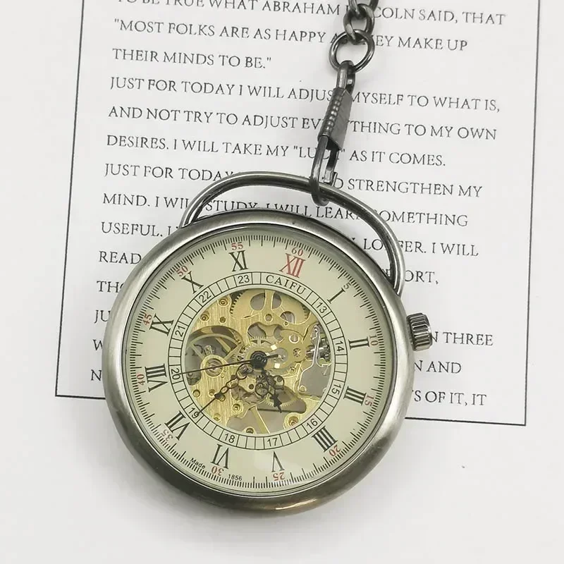 Top Brand Vintage Watch Necklace Skeleton Dial Mechanical Fob Pocket Watch Clock Pendant Men Women Chain Best Gift