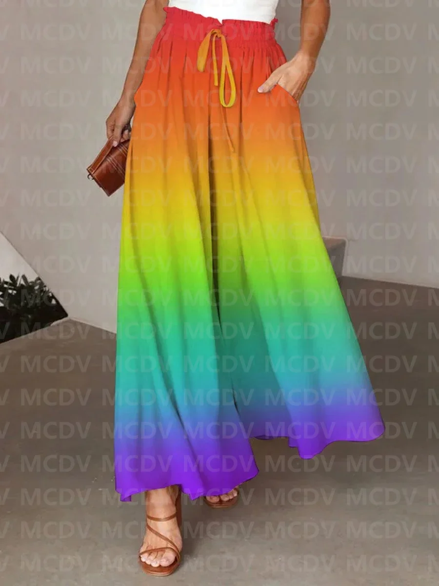 Women's Rainbow Pride Gradient Rainbow Sticker Wide Leg Pants 3D Printed Women's Casual Pants 4 Color