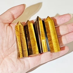 Natural Obelisco Pedras Preciosas, Tiger Eye Wands Polimento, Reiki Energia de Cura, Ponto Hexagonal, Pedras Preciosas, 1.57 