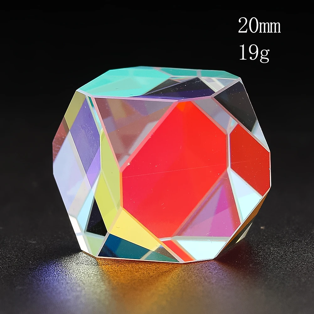 20MM Laser poliedro arcobaleno prisma sfaccettato cubo di vetro artigianato di cristallo Aurora Streamer rifrazione Sun Catcher Paperweight Decor