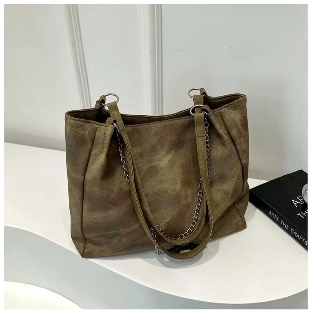 Stylish Large Tote Bag Women Chain Shoulder Handbag Premium PU Leather Casual Commuter Purse Fashion Crossbody Bag