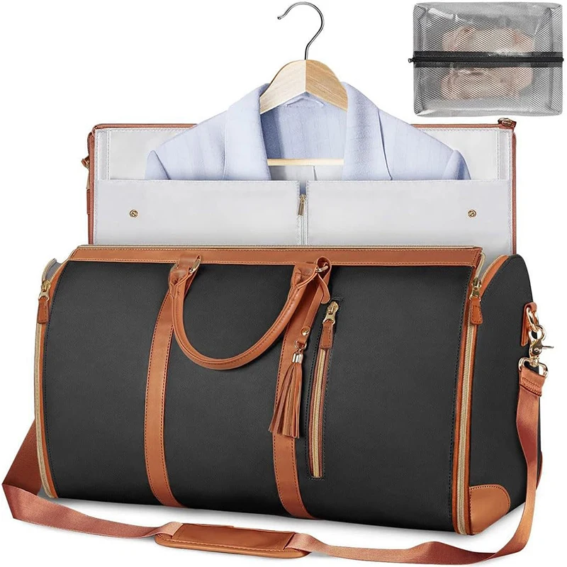 Fashion Women PU Leather Garment Bag Large Capacity Foldable Duffle Suit Bag Casual Versatile Travel Luggage Bags