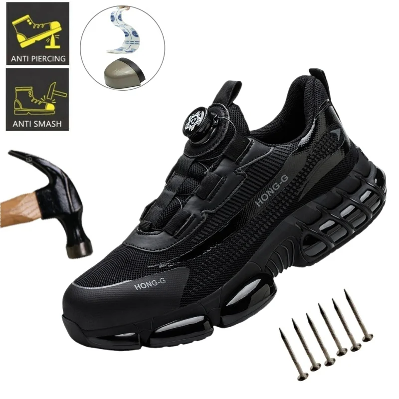 

Quality Safety Shoes Men Rotary Buckle Work Shoes Air Cushion Indestructible Sneakers Puncture-Proof security Boots Protective