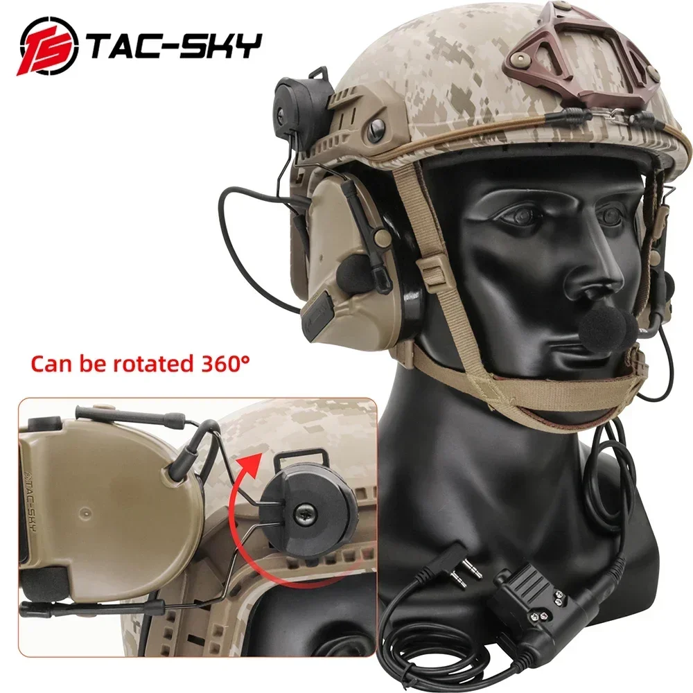 TAC-SKY COMTAC3 Noise Reduction Pickup Tactical Headset COMTACIII Hearing Protection Airsoft Shooting Headphon for ARC Rail Helm