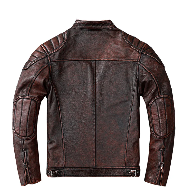 

Distressed real Leather Moto Vintage Jackets Men Natural Calfskin Genuine Leather Jacket Stand short Spring Autumn corium Coat