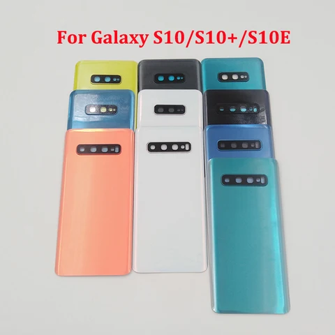 Для Samsung Galaxy S10 G973 S10 Plus S10+ G975 S10e G970 Батарея Стеклянная задняя крышка Корпус Задняя дверь Детали панели + объектив камеры