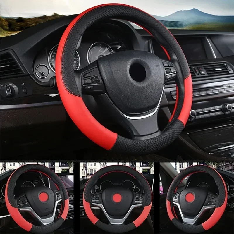 

PU Leather Steering Wheel Cover, 38cm Non-Slip Breathable Fiber Braid, Universal Fit for Most Cars