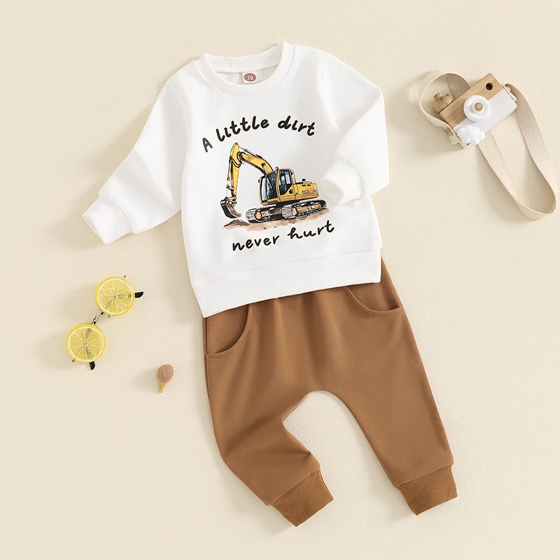 Conjunto de sudadera y pantalones de manga larga con estampado de Tractor para niño, ropa de chándal para niño pequeño, Otoño e Invierno