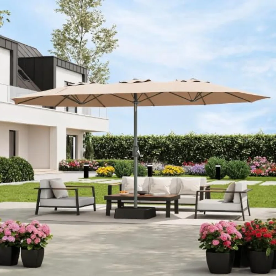 9x15 Feet Large Outdoor Umbrella with Base, Extra Wide Patio Umbrella with UV Protection, Heavy Duty Backyard and Pool Umbrella