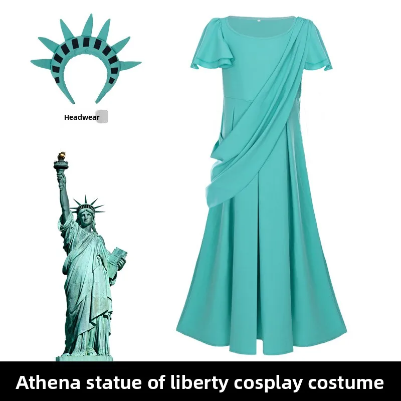 

Greece Statue of Liberty Greek Robe Cosplay Grown Torch Carnival Party Fancy Dress Halloween Costume Adult Lady Girls Kid