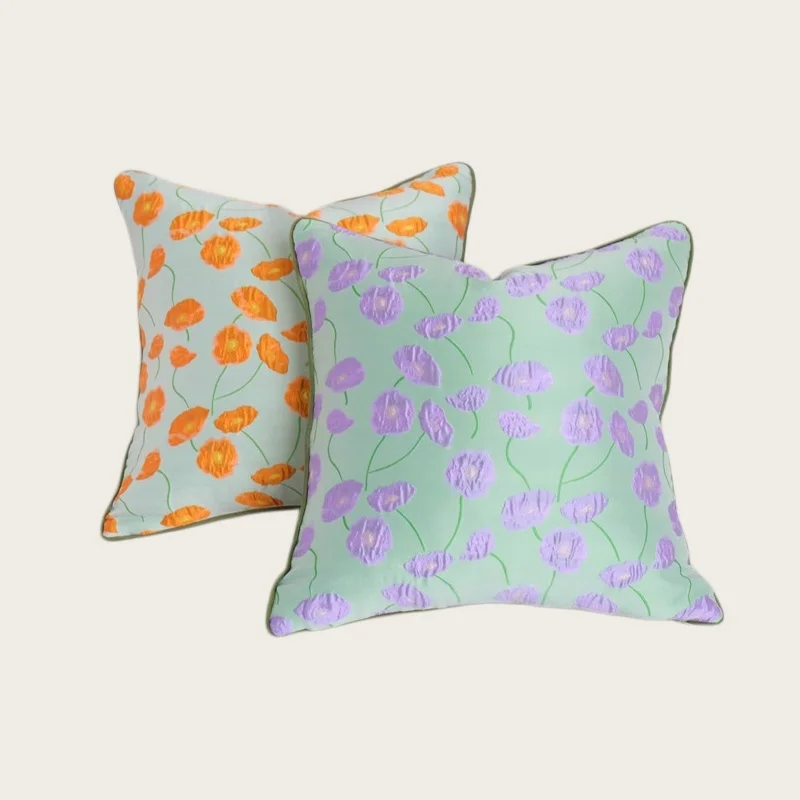 French Retro Embossed Flowers Pillowcase Sofa Floral Embroidered Cushion Cover Backrest