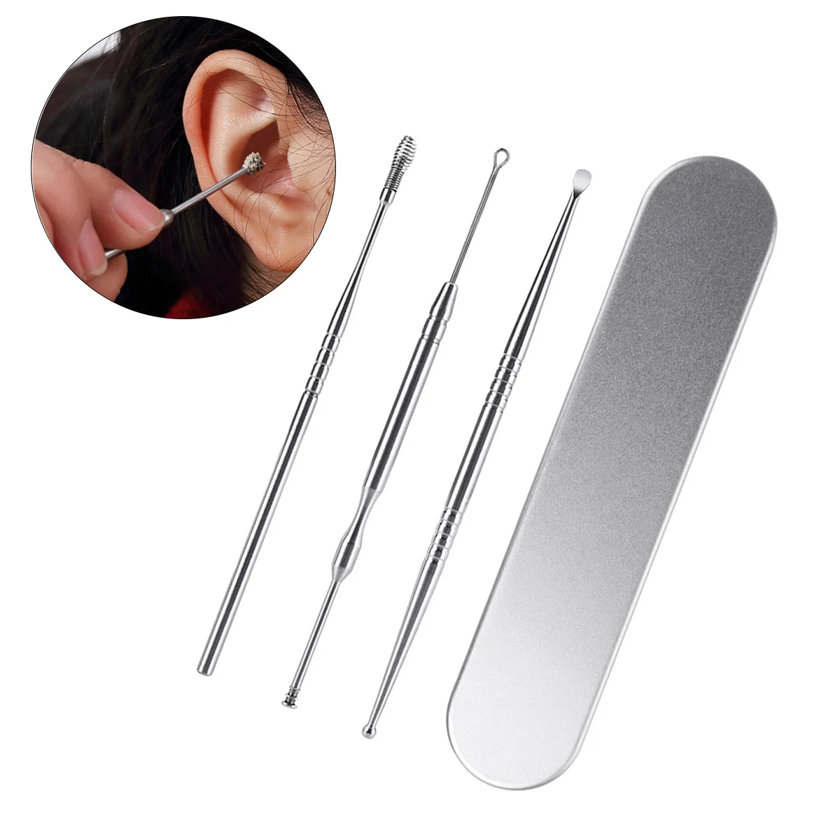 

3pcs Spoon Set Stainless Steel Earwax Removal Tool Non-Slip Design For Safe Cleaning Massage Includes 3 Tools Ear Scoop Curette