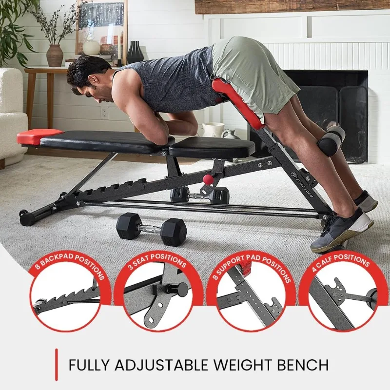 Multi-Functional FID Weight Bench for Full All-in  Hyper Back Extension, Roman Chair, Adjustable Ab Sit up Bench home.