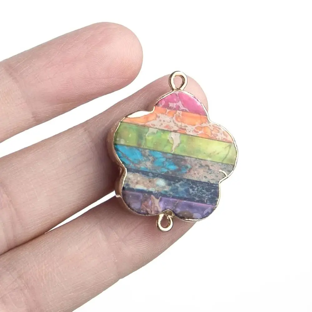 

1 шт., кулон из натурального камня, семь цветов, разъем с двойным отверстием, форма цветка, императорский камень, ювелирные аксессуары, изготовление своими руками 25x31 мм