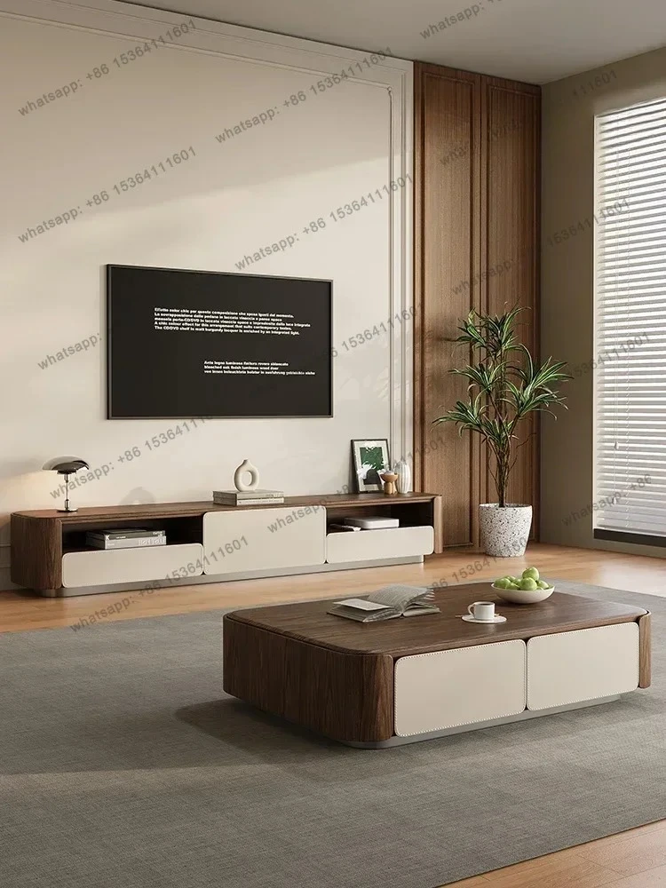 

Седло Кожаный чайный столик Напольный шкаф для телевизора Прямоугольный узор Чайный столик из орехового дерева Домашний