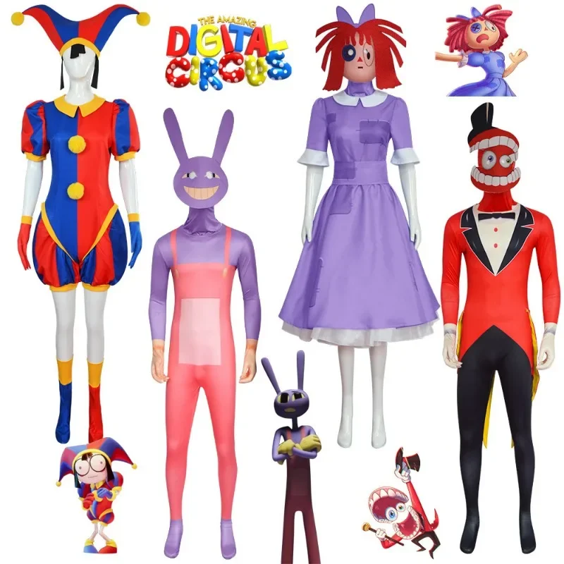 Kids Amazing Digital Circus Pomni Cosplay Costume Womans Sexy Jumpsuit Cartoon Theater Ragatha Jax Caine Costume Christmas Gifts