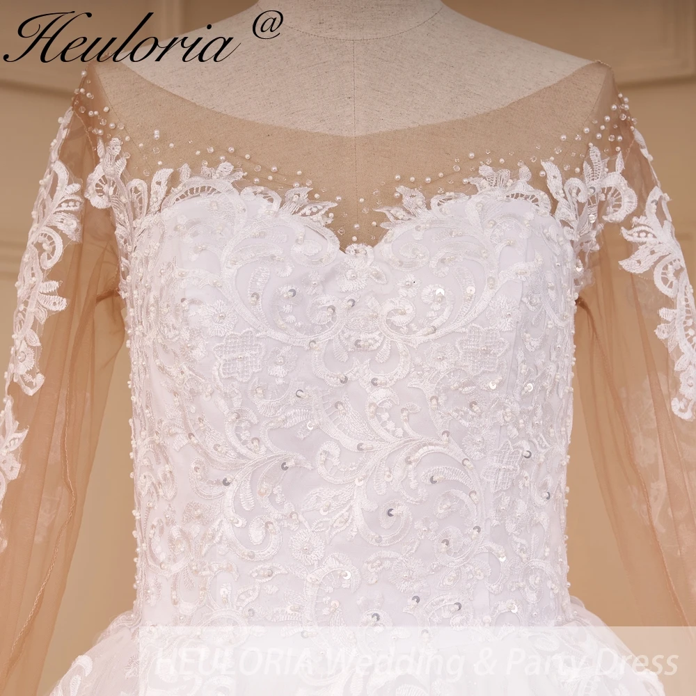 HEULORIA Princess Ball Gown Wedding Dress long sleeve bride dress off shoulder plus size robe de mariee Lace beads Bridal Gown