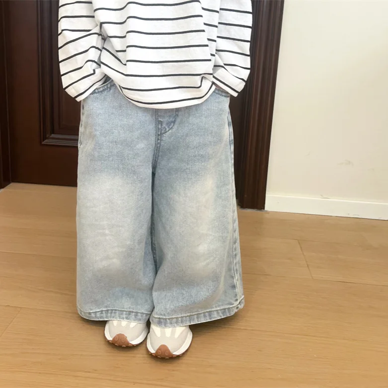 

2025 New Children's Clothing Girls' Spring Wear Jeans Small and Medium Children's Light Color Casual Versatile Wide Leg Pants