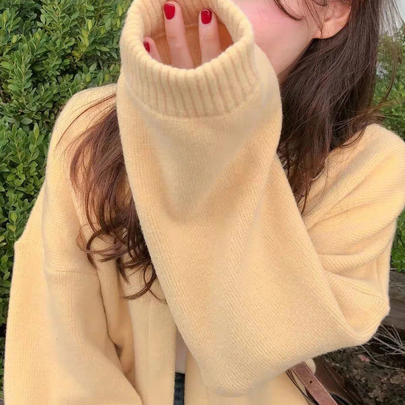 Lucyever Yellow Knitting Cardigan Women 2024 Autumn Long Sleeve Loose Sweater Cardigans Woman Korean Style Solid Color Thin Coat