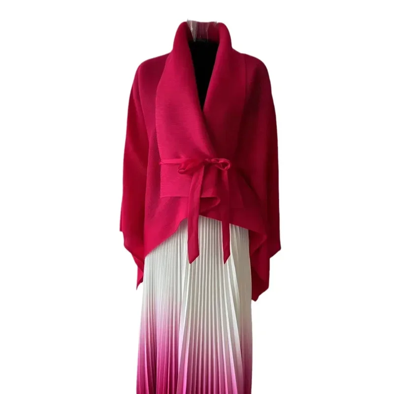 2024 Miyake Pleated Solid Color Butterfly Sleeve Top Gradual Change Skirt Two-piece Fashion Cardigan Spring and Autumn New Suit image 5