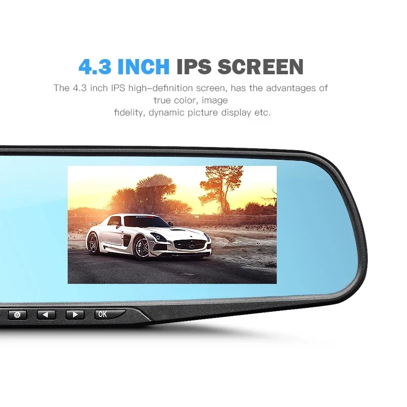 Video Recorder Cycle Recording Rear View Camera for Car G-Sensor Dash Cam Dual Lens Mirror Motion Detection In-car Cars 4.3inch