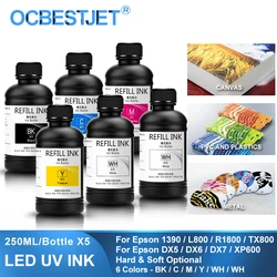 LED UV Ink Kit For Epson Printer 6×250ML For DX4 DX5 DX6 DX7 DX10 TX800 XP600 Printhead 1390 L800 L1800 L805 R1800 R1900  UV Ink