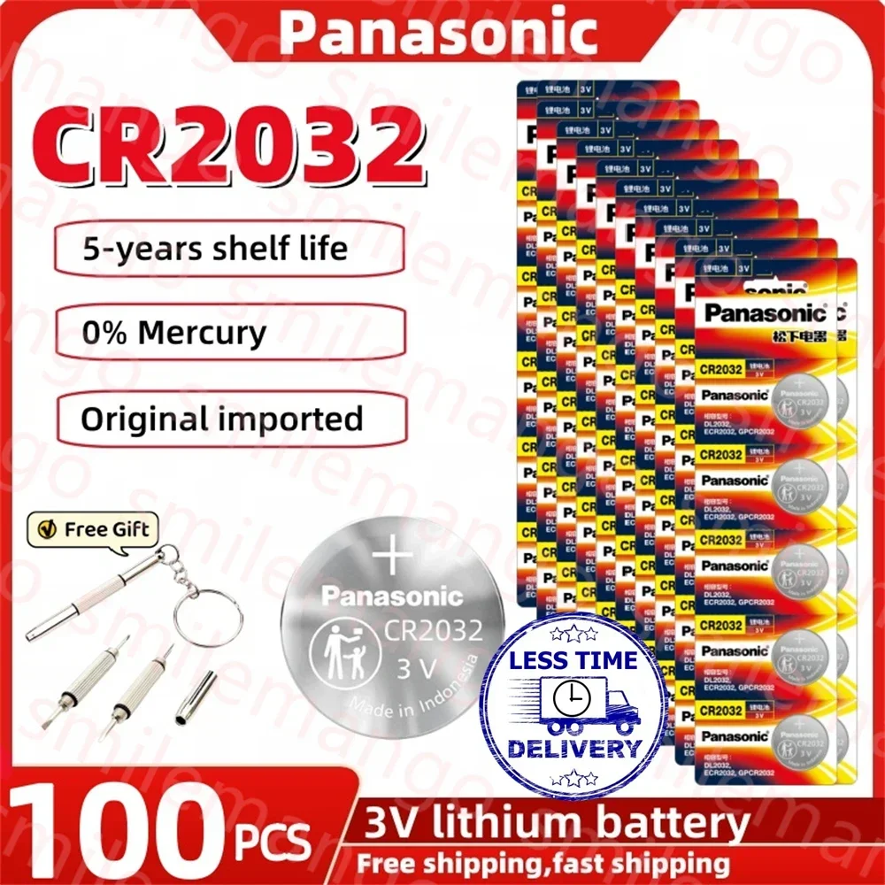 Panasonic 100PCS CR2032 CR2025 CR2016 Battery BR2032 KCR2025 Car Remote Control Watch Motherboard Scale Button Coin Cells