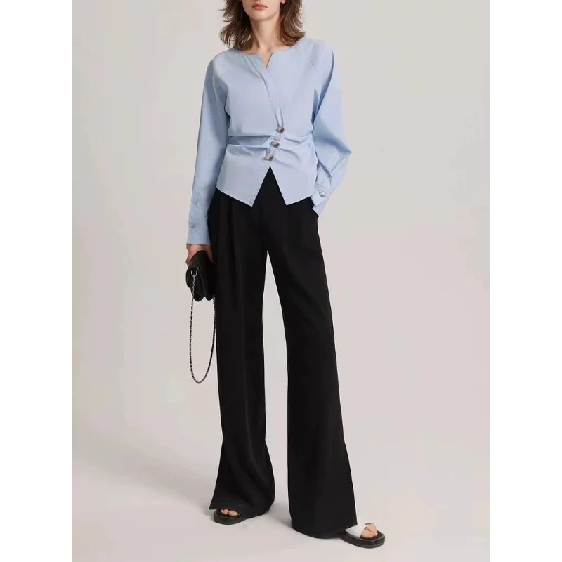 Blaues Design Langarmshirt für Damen 2025, Herbst, neuer Stil, schick, schön