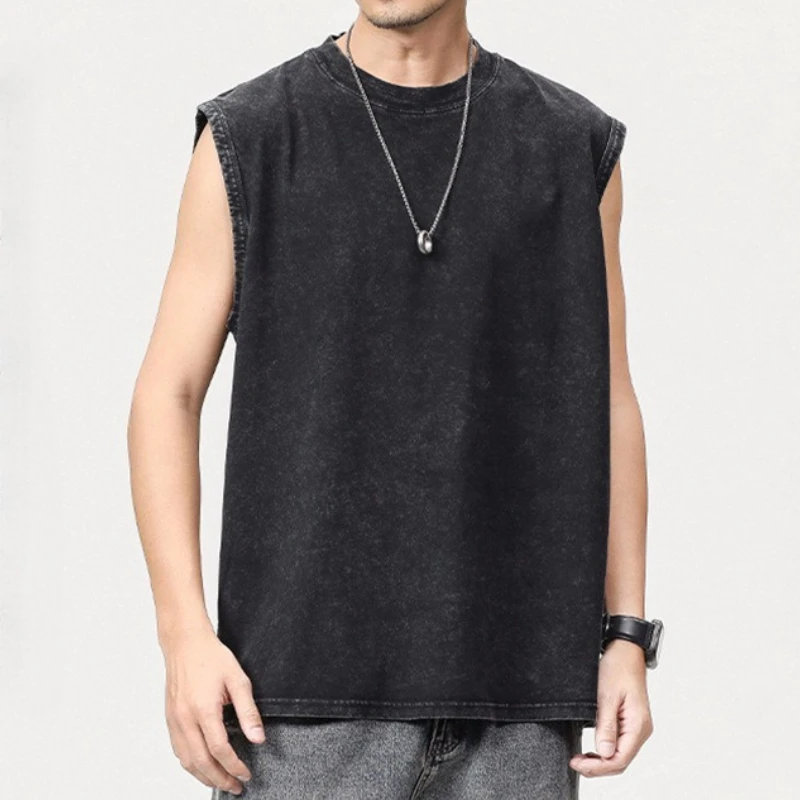 

Retro Sleeveless Loose Cotton Tank Top Men Fashion Vest Tee Shirt Streetwear Casual Mens Tanks Tops Blusas Summer Man Clothes