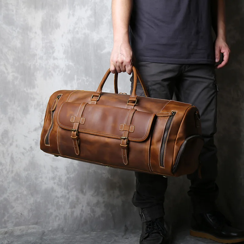 Retro Crazy Horse Leather Travel Bag Men\'s Head Layer Cowhide Large Capacity Multifunctional Business Travel Handbag