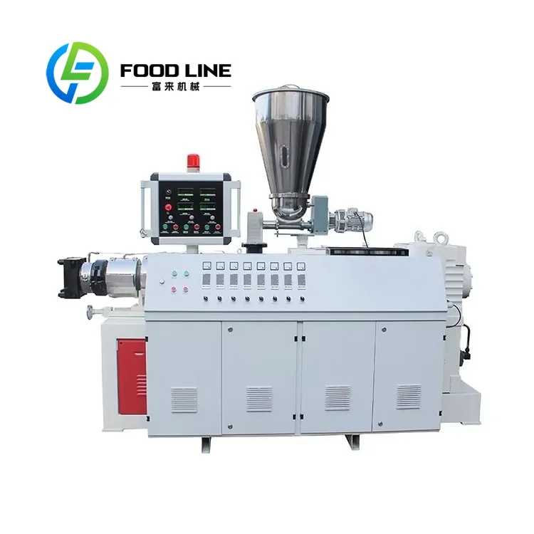 Conical Twin Screw Extruder Special Taper Screw Design Low Shear Force Perfect For Sensitive PVC Profile Extrusion Production