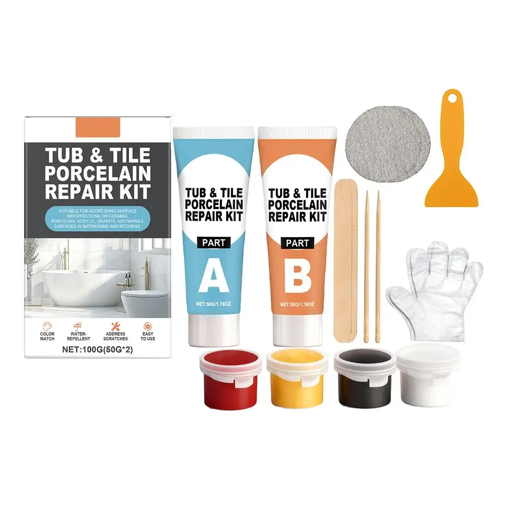 Kit de réparation de carrelage : Pâte de réparation pour carrelage, céramique, porcelaine, marbre, sols, toilettes, lavabos, fissures, dommages, bris, fissuration, réparation de calfeutrage