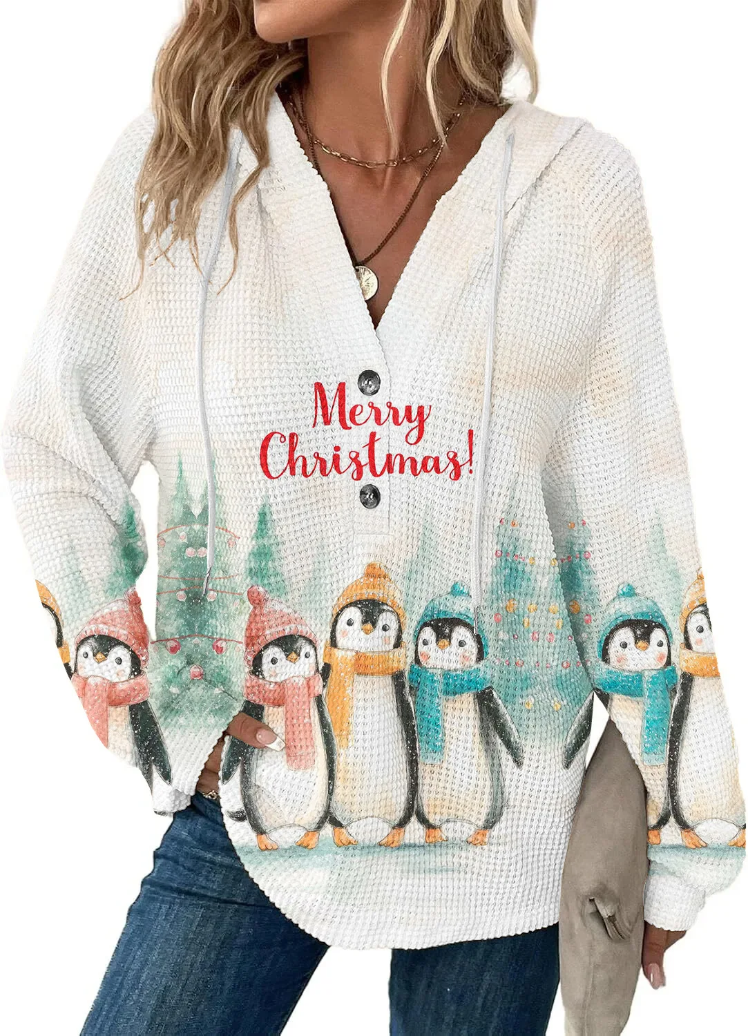 2026 frohe Weihnachten Rosa Baum Druck Frauen Hoody Alle-Spiel Herbst Hoodies Beiläufige Lose Pullover Harajuku Tasche Streetwear